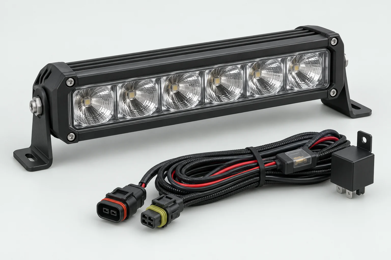Auxiliary LED light bar, mounting brackets and wiring harness